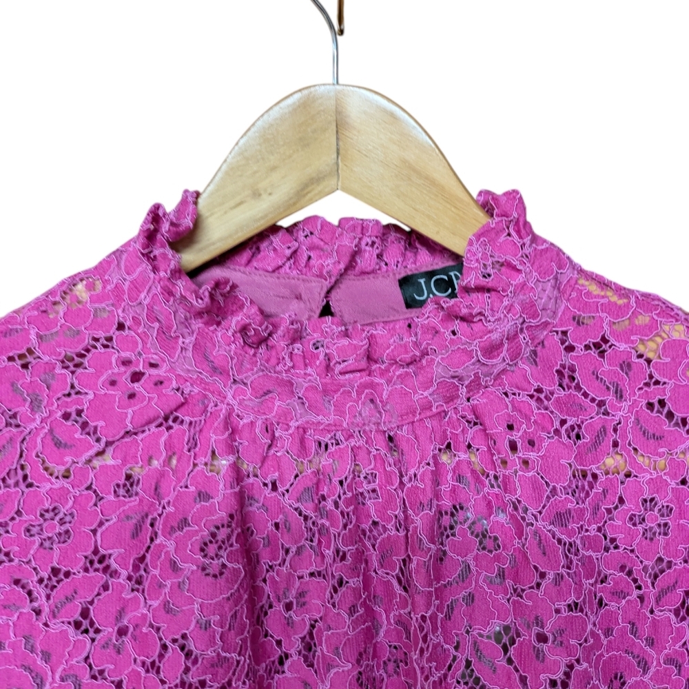 J. Crew Pink Lace Ruffle Neck Mini Dress Size Small - Picture 5 of 14